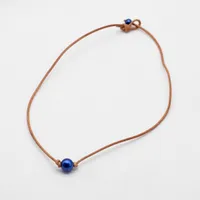 Freies Verschiffen-natürliche Frischwasser Cultured Edison Perlenkette mit Leder-Seil-9-12mm runden Perlen-Kragen-Halskette Faishon Schmuck