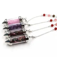 10 st Wish Bottle Rose Quartz Pendant Rock Crystal Silverpläterad med stenpärlkedja Healing Chakra Jewellr