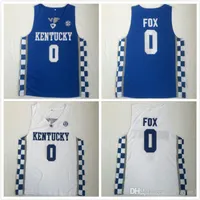 Kentucky Wildcats 0 De'Aaron Fox College Basketball Jerseys 3 Edrice Adebayo Shirt Jersey Blanc Bleu