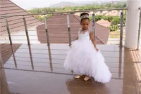 Afrikansk blomma flicka bröllopsklänningar spets prinsessa barn födelsedagsfest klänningar unik design 3d handgjorda blommor spetsar flickor pageant klänning
