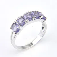 LuckyShine New Arrival Full New Oval 5- Stone Natural Amethyst 925 Sterling Silver Plated For Women Charm Gift Idea Rings Free Shippings
