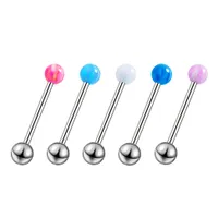 Opaal Tonging Bar 5mm Gem Stereer Barbell 14G Chirurgisch Staal Crystal Stone Fahion Body Piercing Sieraden Tepelring