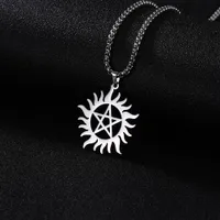 Skyrim Stainless Steel Shining Sun Pentagram Pendant Necklace supernatural Dean Statement Box Chain Necklaces Jewelry for Men