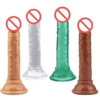 juguetes realistas consolador con ventosa Jelly flexible consolador del pene de la vagina de la mujer del sexo del Massager J1738