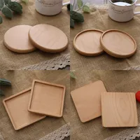 Square Round Cup Mat Wooden Cups Coaster Antiskid Heat Insulation Circular Wood Lines Teacup Bowl Bottom Mats 10 5sm C2