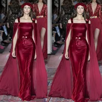 2021 Zuhair Murad Robes de bal avec Wraps rouge foncé Sexy Spaghetti Sirène Robes de soirée tapis rouge piste Fashion