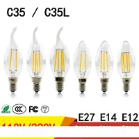 Dämpning LED-filament Ljuslampa E27 E14 E12 2W 4W 6W LED-lampa Hög Ljusklart glas C35 C35L LED-lampor