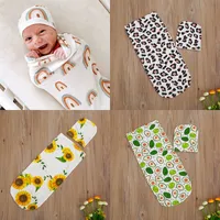 4 estilos toddler ins swaddle meninos meninas girassol leopardo arco-íris impressão cobertor bebê macio algodão sono saco + chapéu recém-nascido 2pcs / set m2423