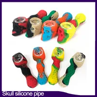 Skull Silicone Pipe with Glass Bowl Food Grade Silicone Smoking Pocket Pipe Multi Purpose Oil Burner Tobacco Hookah Pipe