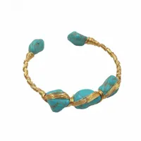 Summer New Bangle Type Stone Wire Wrapped Bangle Gold Plated Wholesale Natural Raw Stone For Women Gift