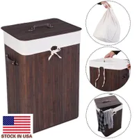 Ванная комната грязных хранилищ одиночная решетка бамбуковая складная корзина корпуса с крышкой темно-коричневая сумка для хранения одежды