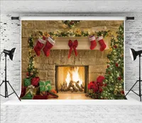 夢7×5フィートクリスマス暖炉の背景クリスマスツリーギフトの装飾写真の背景のためのテーマホリデーパーティーシューティングスタジオプロップ