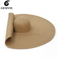 GEMVIE Oversized Straw Hat For Women Wide Brim Summer Sun Hat Packable Large Paper Beach Hat 2020 New Fashion Y200716