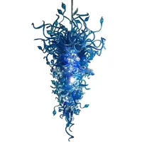 Design unique suspendu bleu italien moderne grand éclairage lustre en verre soufflé à la main pour escalier du hall
