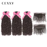 [Cexxy] Onecut Hair Kinky 곱슬 8-32 인치 P의 인도 처녀 머리 정면 아프리카 곱슬 머리 뭉치가있는 자연 색 번들