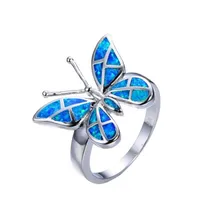 10 stks verzilverde vingerring vlinder vorm Veel kleuren opalite opaal voor vrouwen mode-sieraden