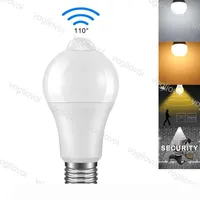 LED-lampor 6W 12W E27 PIR Motion Sensor Aluminium Design LED Night Light 10W 110V 220V Lampa för balkong Korridorväg Trädgårdsdel
