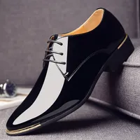 Serin Erkek Patent Deri Ayakkabı Erkekler Elbise Ayakkabı Lace Up Sivri Burun Düğün Iş Parti 5 Renkler Büyük Boy RTG5