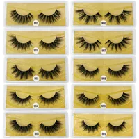 3d mink false eyelash 3d falsk ögonfrans naturlig lång makeup lash förlängning i bulk med gul bakgrund