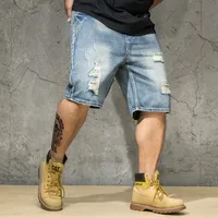 Mens Şort Yaz Kot Kısa Erkekler 6xl 2020 Mavi Denim Adam Yarı Jean Homme Uomo Marka Plus Boyut 5xl Yırtılmış Sıkıntılı Pantolon