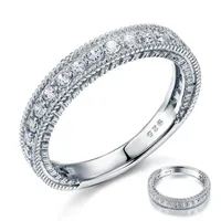 Las mujeres exquisita anillos de boda de la vendimia del estilo Art Deco de creación diamante esterlina del sólido 925 Banda Anillo de eternidad de la bodas de plata