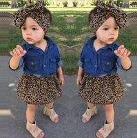 3PC малыша Infantil Baby Girls платья мода джинсовая рубашка леопардовый юбка оголовье дети одежда на нарядами M156