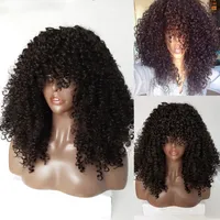 Parrucche anteriori sintetiche sintetiche ricci ricci afro afro lungo nero con Bangs Brasiliano resistente al calore fibra ricci per le donne nere