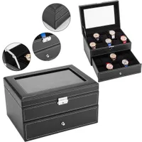 Caixas de couro duplo de couro de alta qualidade anel brinco multi função jóias caixa de armazenamento de caixa de relógio