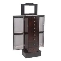 Storage Boxes & Bins Floor-standing Jewelry Mirror Cabinet 9 Layers 8 Drawers Wooden Belt Double Door Dark Brown with Beige Flannel Home
