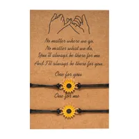 20pcs/10sets Sunflower Flower Charm Wish Card Adjustable Bracelets Friends Forever Lover Women Girl Couple Fashion Jewelry