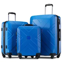 3 szt. Zestaw bagażowy, przenośny wózek ABS 20/24/28 cal niebieski, wysuwany 8-kołowy bagaż obrotowy, z uchwytem teleskopowym, wózek podróżny