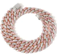 Collana con girocollo cubano rosa con ghiaccio 12mm argento / oro rosa collegamento cubano con diamanti rosa diamanti cubici gioielli zirconi 7inch-24inch