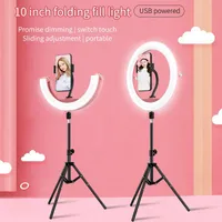 Selfie Ring Light z statywem 10 cal trzy kolory Temperatura Przełącznik dotykowy Składany napełnianie światła 180 ° Elastyczny Trzy Jasność Ring LED Light