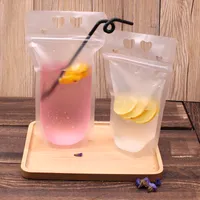 50pcs Transparent zip lock thick plastic bags 500ml juice milk tea coffee cold drink disposable packaging bags with handle