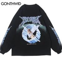 Gonthwid Creativo 3D Angel Stampa manica lunga Tees Camicie Streetwear Streetwear Hip Hop Hipster Casual Casual Magliette Allevate Uomo Top moda MX200508