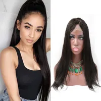 100% Virgin Virgin Human Hair Lace Wigs para Mulheres Negras Peruca Frente Média Parte reta sedosa com pentes e alongamento de 150% de densidade 12-40 polegadas Bellahair