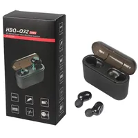 HBQ-Q32 Mini Bluetooth Headphone Trådlös öronproppar Stereo Sport Handsfree Earbud med MIC MINI TWS Q32 Headset har vita svarta grå färger