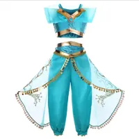 4 Styles Girls Jasmine Cosplay 2 Pieces Clothes Set Lovely Green And Gold Princess Dress Girl Party Stage & Dance Wear