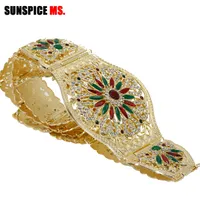 Sunspice-MS Marokko Frauen Goldgürtel für Hochzeitskleid Bunte Strasssteine ​​Ethnische Kaftan Weite Taille Kette Körper Schmuck 2019 CX200722