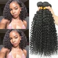 2020 Kinky Curly Hair Bundles Weave 100% peruano Humano Hair Tronco 3 paquetes Deal Longitud de mezcla 8-28 pulgadas No Remy Hair Extensions