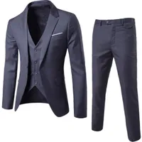 (Blazer + byxa + väst) 3pcs / set Dark Gray Passar Slim Bröllopsuppsättning Klassiska Blazers Male Formal Business Dress Suit Male Terno Masculino