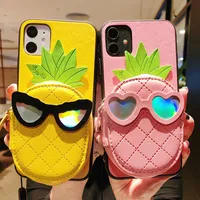 3D Cute Pineapple Purse Wallet lanyard Phone Case For iPhone 11Pro 6 7 8 Plus XS Max X SE Card Pocket Anti-fall Soft Strap Cover
