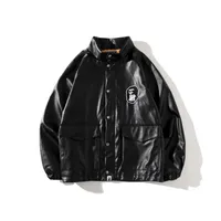 Bape Moda estilista Mens Leather Mens Mulheres alta qualidade Jacket Mens Hip Hop Roupa revestimento de couro preto tamanho M-2XL