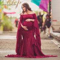 Zwangere gewaad Dress Maternity Photography Props Elegante Maxi Jurk zwangerschapskleding schouderloze zwangerschapsjurken voor fotoshoot