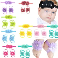 niedliche Babyspitze Haarband Fußblume setzen bunte Fußblume barfüßigsandelholze + Stirnband-Set für Babysäuglingsmädchenkleinkind Baby Stirnbänder Set