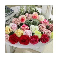 Único faux veludo rose longo haste e verde licença artificial flores casa mesa casamento decoração