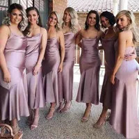 2020 Lange bruidsmeisje jurken spaghetti satijnen bruiloft jurk voor bruiden Maid Mermaid Maid of Honour