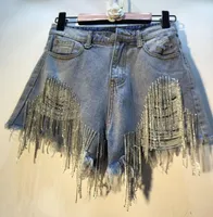 Sommer Mode Frauen Schwere Strass Fransen Jeans Shorts Weibliche Hohe Taille Loch Denim Kurz Mujer W885