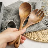 Tenedor y la cuchara para ensalada de madera de acacia utensilios de cocina Herramientas de cucharas de cocina cultery