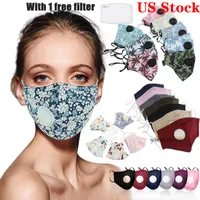 США Stock! Cotton задействуя маска для лица Отпечатано Дизайнерская маски с дыханием клапаны пыле удобной и дышащей Велоспорт Caps FY9140